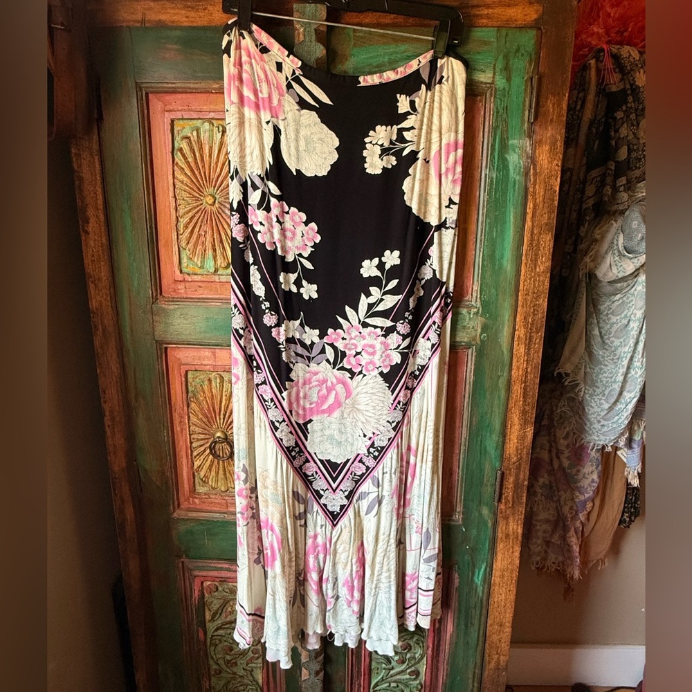 Free People Floral Maxi Skirt with Pink and Black Accents